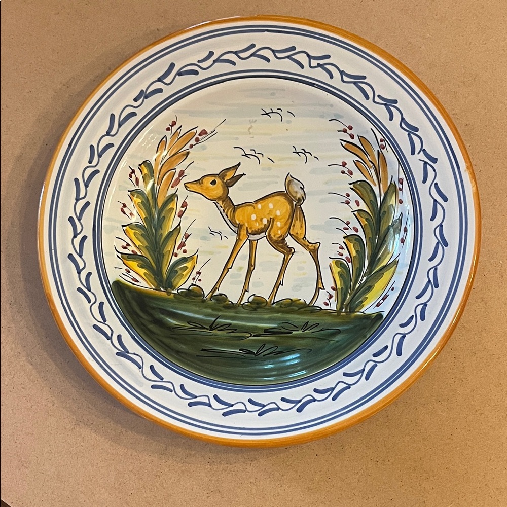 Hand-Painted Deer Ceramic Plate